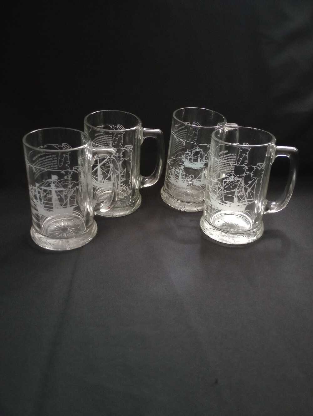 Vtg Long John Silver's Columbus Voyage Nautical Ships Glass Beer Mugs - Set of 4